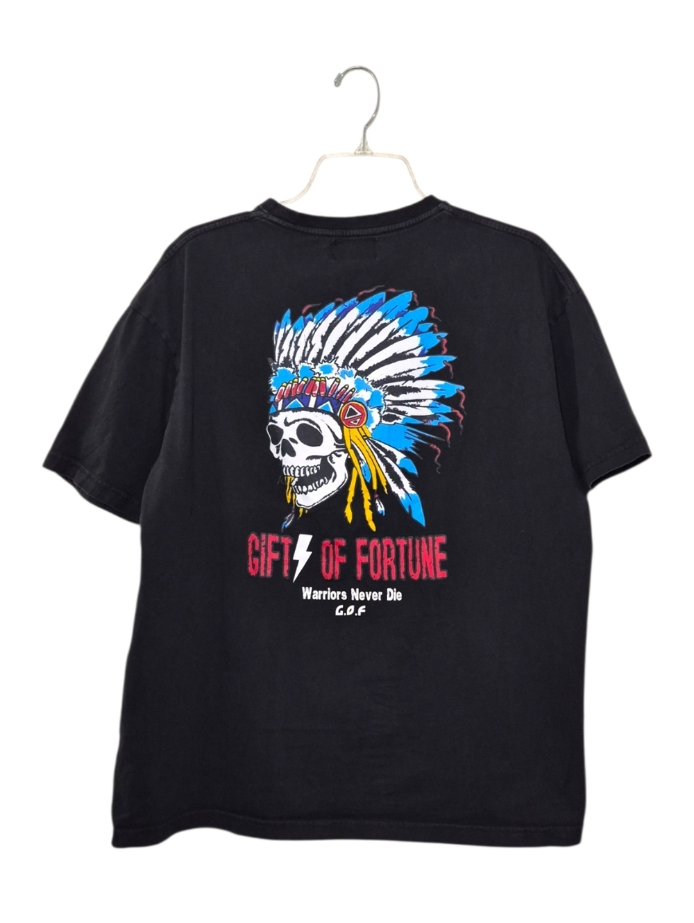 GIFTS OF FORTUNE GOF Indian Feather Skull Print Black Tshirt XL